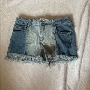 Altar'd State Two-Tone Blue Frayed Hem Denim Shorts